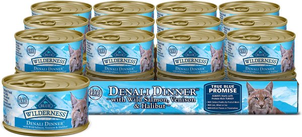 Blue Buffalo Wilderness Denali Dinner with Wild Salmon, Venison & Halibut Grain-Free Canned Cat Food, 3oz, case of 24 slide 1 of 8