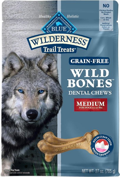 BLUE BUFFALO Wilderness Wild Bones Grain Free Medium Dental Dog Treats 27 oz bag count varies Chewy