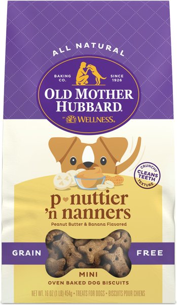 Old Mother Hubbard by Wellness Classic P-Nuttier 'N Nanners Grain Free Mini Oven-Baked Biscuits Dog Treats, 16-oz bag slide 1 of 10