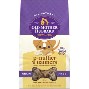 Old Mother Hubbard by Wellness Classic P-Nuttier 'N Nanners Grain-Free Mini Oven-Baked Biscuits Dog Treats, 16-oz bag