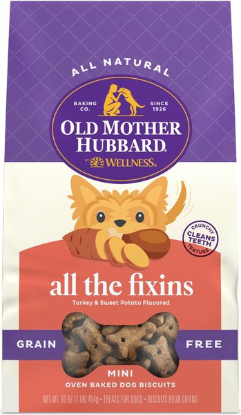 Old Mother Hubbard by Wellness All The Fixins Grain Free Natural Mini Oven-Baked Biscuits Dog Treats, 16-oz bag slide 1 of 9
