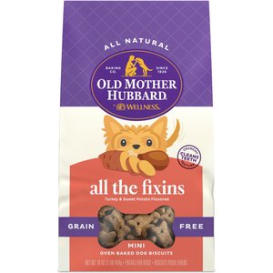 Old Mother Hubbard by Wellness All The Fixins Grain Free Natural Mini Oven-Baked Biscuits Dog Treats, 16-oz bag
