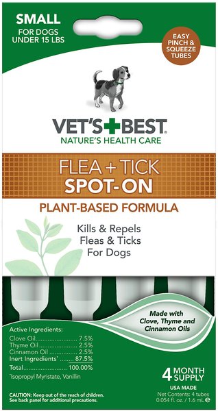 Vet's Best Flea & Tick Spot Treatment for Dogs, Under 15 lbs, 4 Doses (4-mos. supply) slide 1 of 7