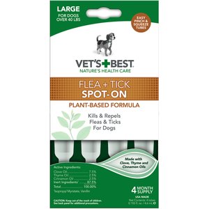 Vet's Best Flea & Tick Spot Treatment for Dogs, Over 40 lbs, 4 Doses (4-mos. supply)