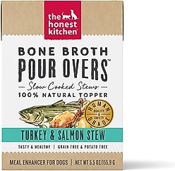 The Honest Kitchen Bone Broth POUR OVERS Turkey & Salmon Stew Wet Dog Food Topper, 5.5-oz, case of 12