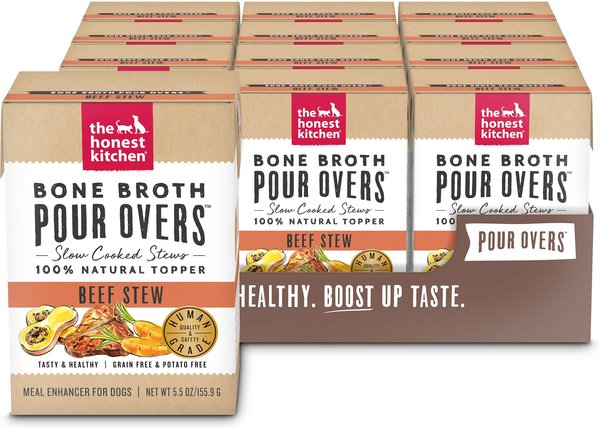 The Honest Kitchen Bone Broth POUR OVERS Beef Stew Wet Dog Food Topper, 5.5-oz, case of 12 slide 1 of 10