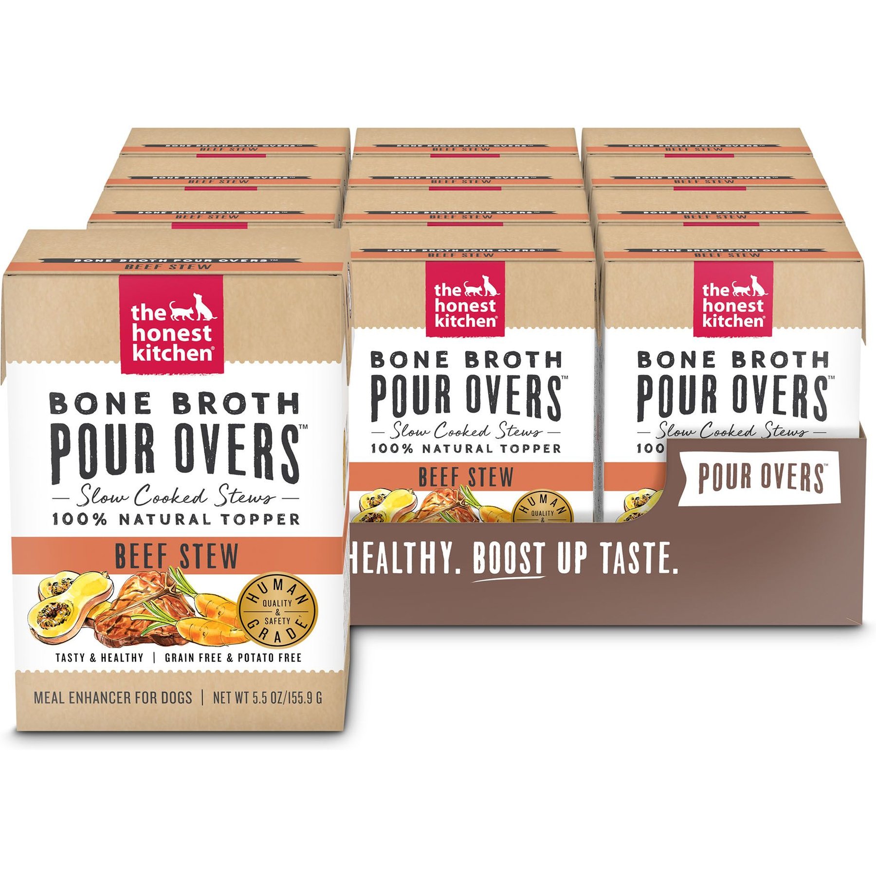THE HONEST KITCHEN Bone Broth POUR OVERS Beef Stew Wet Dog Food Topper 5.5 oz case of 12 Chewy