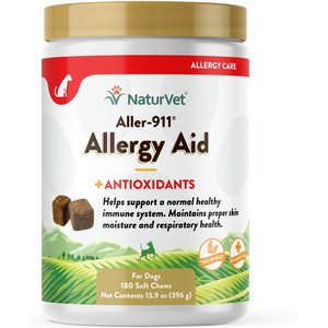 NaturVet Aller-911 Plus Antioxidants Soft Chews Allergy Supplement for Dogs, 180 count