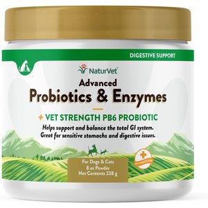 NaturVet Advanced Probiotics & Enzymes Plus Vet Strength PB6 Probiotic Powder Digestive Supplement for Cats & Dogs, 8-oz jar