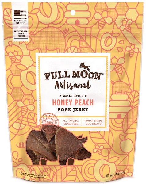 Discontinued FULL MOON Artisanal Small Batch Honey Peach Pork Jerky Dog Treats 12 oz bag Chewy