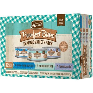 Merrick Purrfect Bistro Seafood Recipes Variety Pack Grain-Free Wet Cat Food, 5.5-oz, case of 12