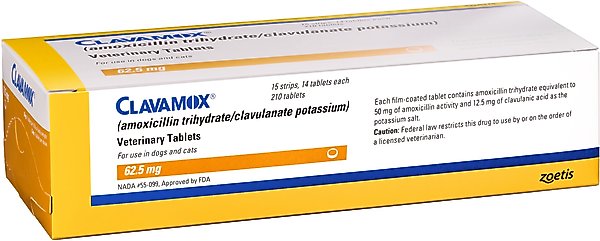 Clavamox (Amoxicillin / Clavulanate Potassium) Chewable Tablets for Dogs & Cats, 62.5-mg, 1 tablet slide 1 of 6