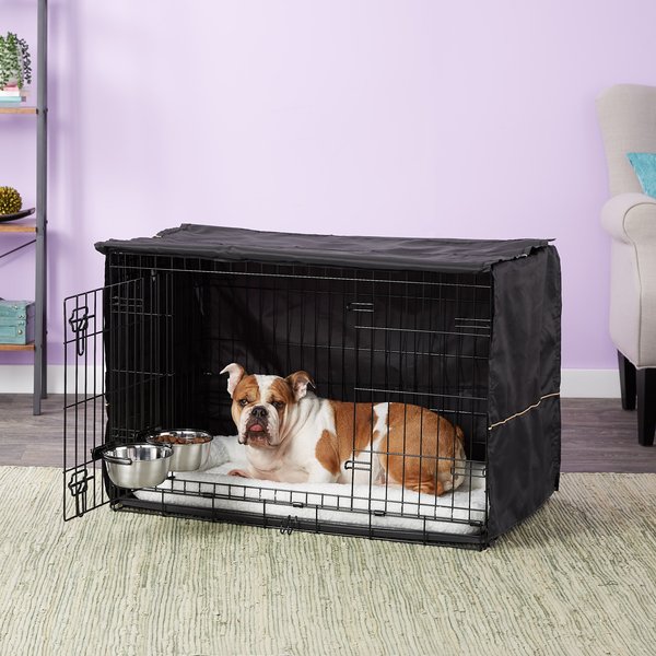 Image showcasing MIDWEST iCrate Double Door Collapsible Wire Dog Crate Kit, Black, 36 ...