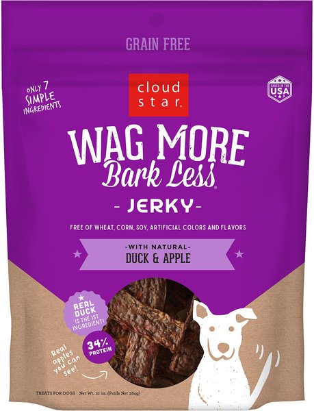 Cloud Star Wag More Bark Less Duck & Apple Recipe Grain-Free Jerky Dog Treats, 10-oz bag slide 1 of 5