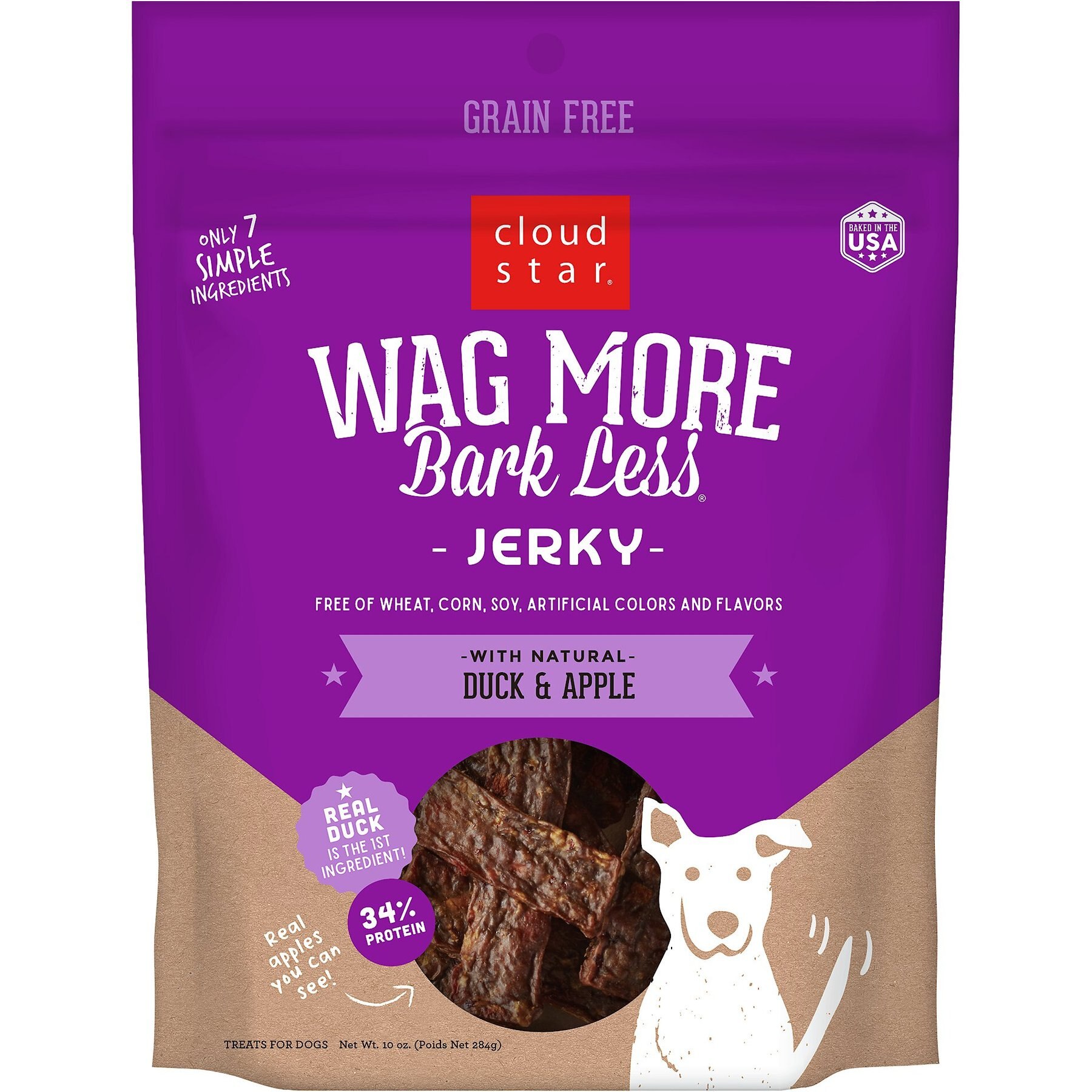 Cloud Star Wag More Bark Less Grain-Free Jerky Duck & Apple Dog Crunchy Treats, 20-oz bag
