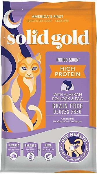Solid Gold Indigo Moon High Protein Wild Alaskan Pollock & Eggs Recipe Grain-Free Dry Cat Food, 3-lb bag slide 1 of 8