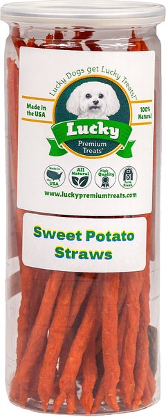 Lucky Premium Treats Sweet Potato Straws Dehydrated Dog Treats, 8-oz jar slide 1 of 4