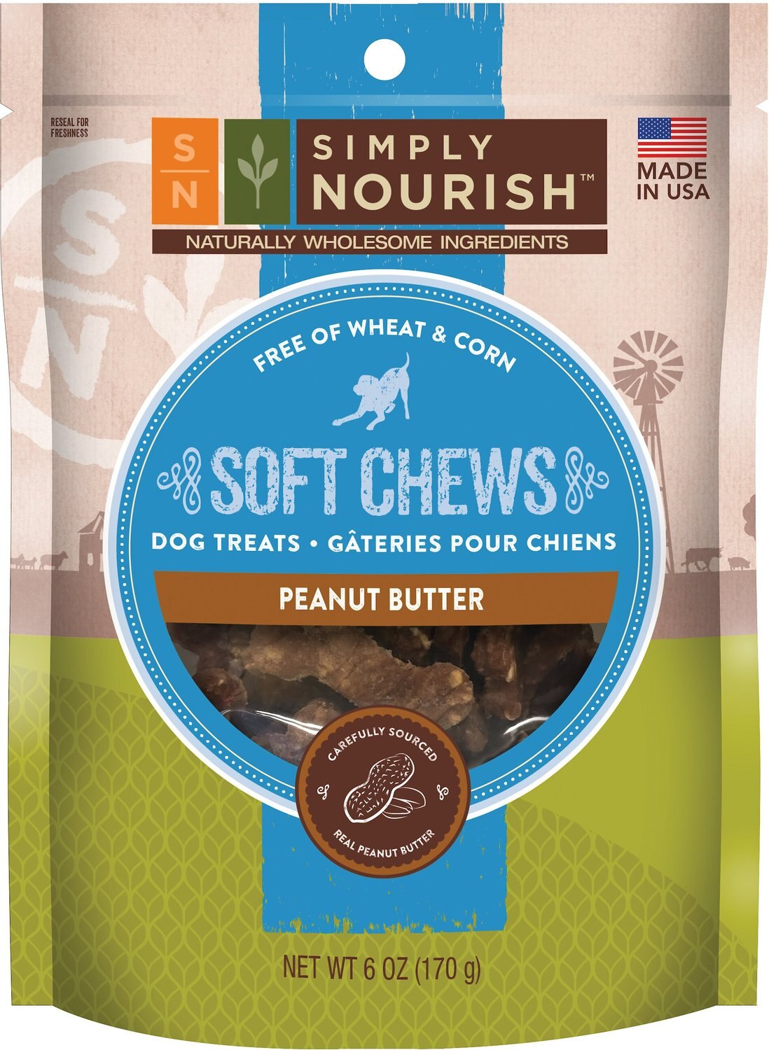 SIMPLY NOURISH Soft Chews Peanut Butter Dog Treats, 6oz bag (original