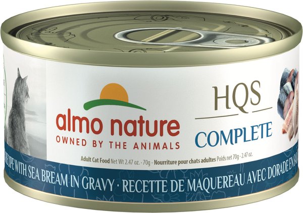 Almo Nature HQS Complete Mackerel with Sea Bream Grain-Free Canned Cat Food, 2.47-oz, case of 12 slide 1 of 9