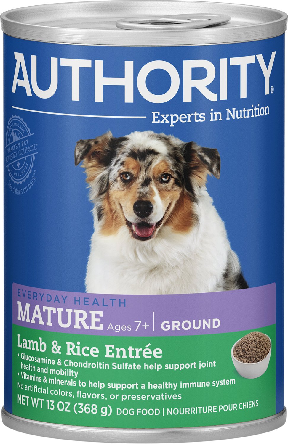 AUTHORITY Lamb & Rice Entree Mature Ground Canned Dog Food, 13oz, case of 12