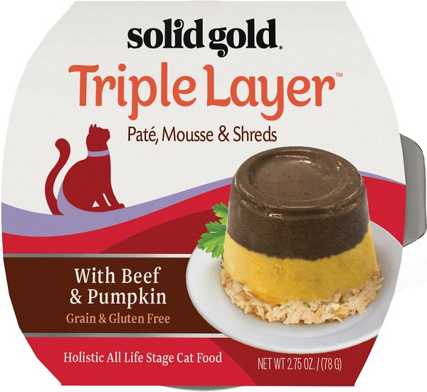 Solid Gold Triple Layer Mousse & Shreds with Real Beef & Pumpkin Wet Cat Food, 2.75-oz, case of 6 slide 1 of 5
