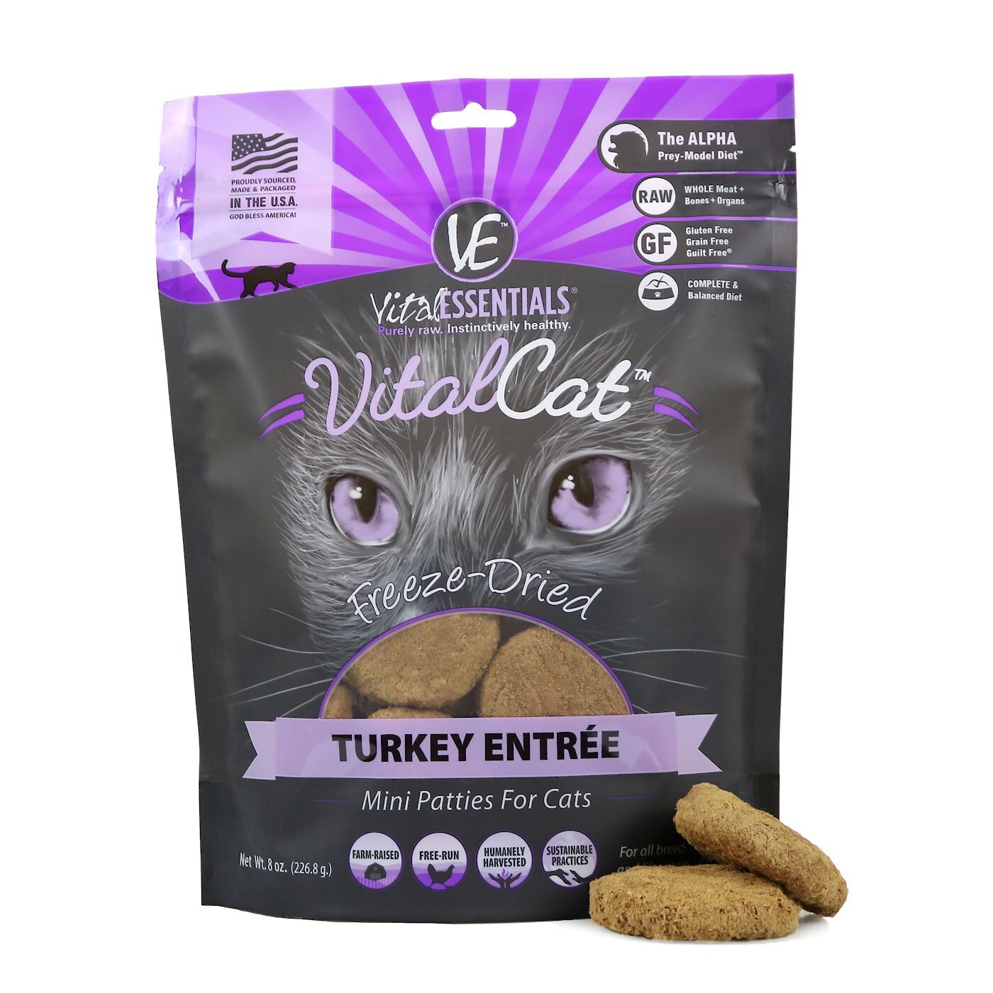 VITAL ESSENTIALS FreezeDried Raw Turkey Mini Patties Entree Cat Food