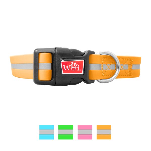 Wigzi Nylon Reflective Waterproof Dog Collar, Neon Orange, 8 to 12-in neck, 1/2-in wide slide 1 of 5
