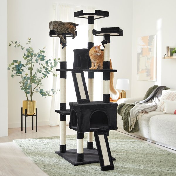 FRISCO 72in Faux Fur Cat Tree & Condo, Black