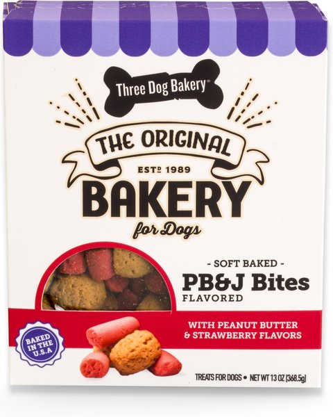 Three Dog Bakery PB&J Bites Flavored Dog Treats, 13-oz box slide 1 of 5
