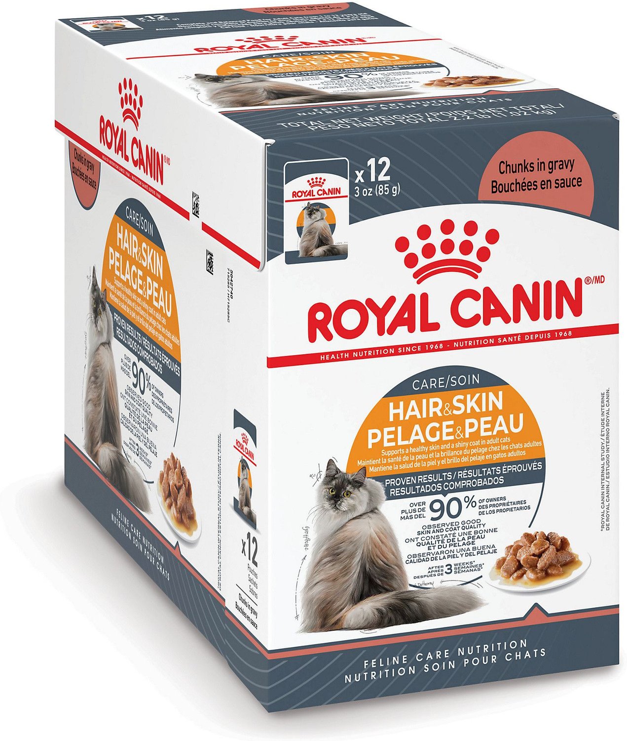 ROYAL CANIN Feline Care Nutrition Hair Skin Chunks Gravy Pouch Cat Food, 3-oz, case of - Chewy.com