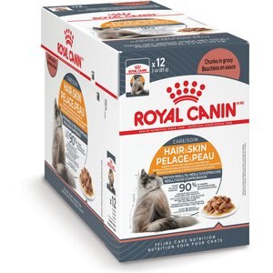 Royal Canin Feline Care Nutrition Hair & Skin Care Chunks in Gravy Pouch Cat Food, 3-oz, case of 12