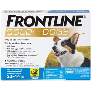 Frontline Gold for Dogs Flea & Tick Treatment (Medium Dog, 23-44 lbs.) 3 Doses (Blue Box)