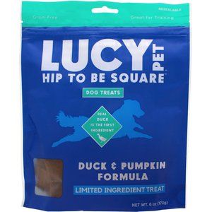 Lucy Pet Products Hip To Be Square Duck & Pumpkin Formula Grain-Free Dog Treats, 6-oz bag