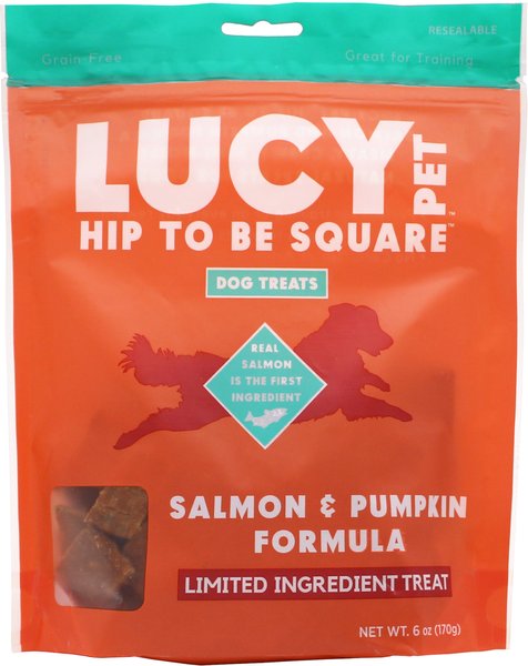 Lucy Pet Products Hip To Be Square Salmon & Pumpkin Formula Grain-Free Dog Treats, 6-oz bag slide 1 of 8