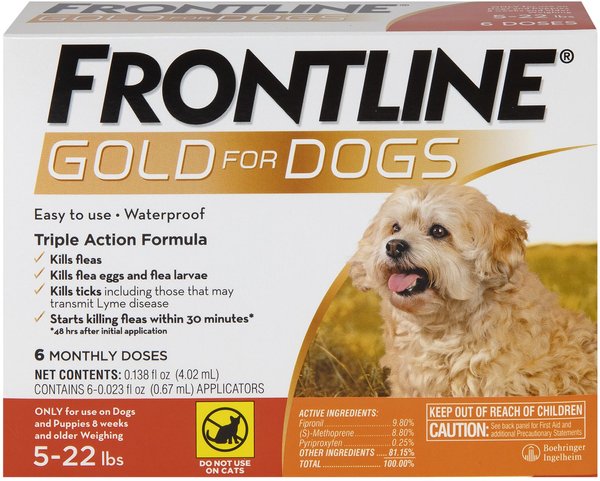 Frontline Gold for Dogs Flea & Tick Treatment (Small Dog, 5-22 lbs) 6 Doses (Orange Box) slide 1 of 10
