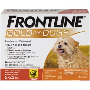 Frontline Gold for Dogs Flea & Tick Treatment (Small Dog, 5-22 lbs) 6 Doses (Orange Box)
