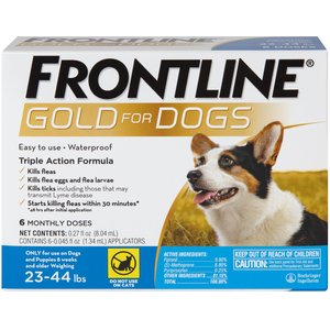 Frontline Gold for Dogs Flea & Tick Treatment (Medium Dog, 23-44 lbs.) 6 Doses (Blue Box)