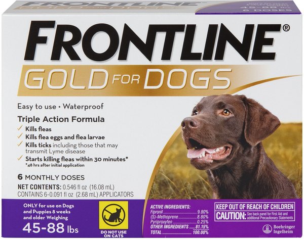 Frontline Gold for Dogs Flea & Tick Treatment (Large Dog, 45-88 lbs.) 6 Doses (Purple Box) slide 1 of 10
