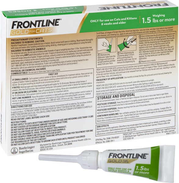 Show full view: Frontline Gold for Cats Flea & Tick Treatment (Cats over 1.5 lbs.) 3 Doses  slide 5 of 10