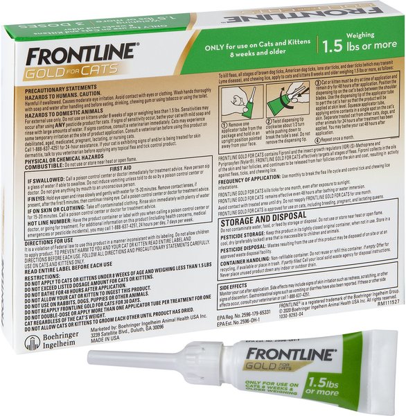 Show full view: Frontline Gold for Cats Flea & Tick Treatment (Cats over 1.5 lbs.) 3 Doses  slide 6 of 10