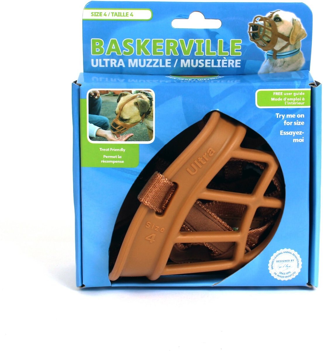 BASKERVILLE Ultra Dog Adjustable Basket Muzzle, Tan, Size 4