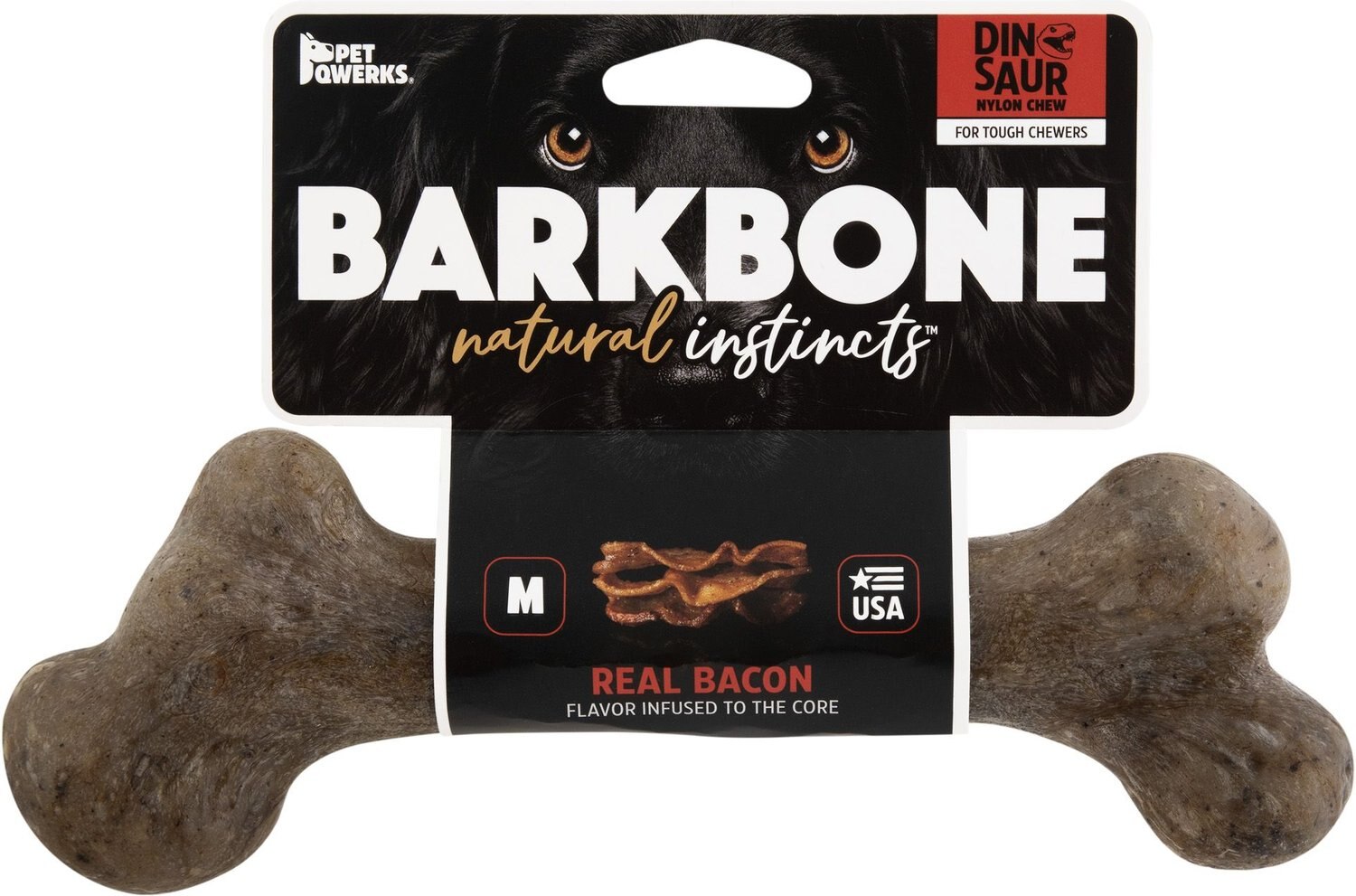 PET QWERKS Dinosaur BarkBone Bacon Flavor Tough Dog Chew Toy, Medium ...