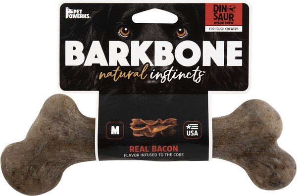 Pet Qwerks Dinosaur BarkBone Bacon Flavor Tough Dog Chew Toy, Medium slide 1 of 6
