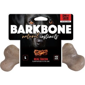 Pet Qwerks Dinosaur BarkBone Bacon Flavor Tough Dog Chew Toy, XX-Large