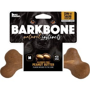 Pet Qwerks Dinosaur BarkBone Wood & Peanut Butter Dog Chew Toy, Medium