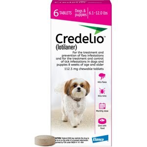 Credelio Chewable Tablet for Dogs, 6.1-12 lbs, (Pink Box), 6 Chewable Tablets (6-mos. supply)