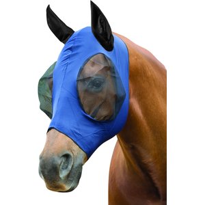 WeatherBeeta Stretch Bug Eye Horse Fly Mask with Covered Ears, Navy/Black, Pony