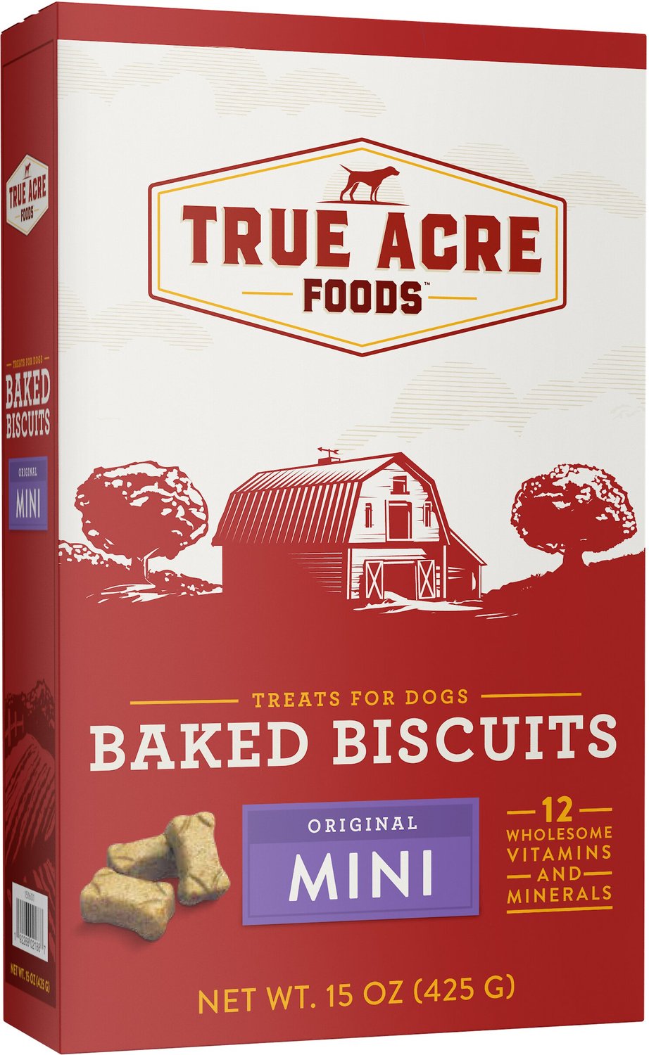 TRUE ACRE FOODS Mini Original Baked Biscuits Dog Treats, 15oz box
