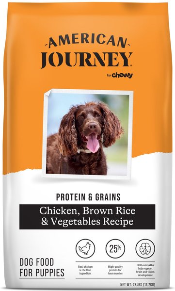 American Journey Protein & Grains Puppy Chicken, Brown Rice & Vegetables Recipe Dog Food, 28-lb bag slide 1 of 9