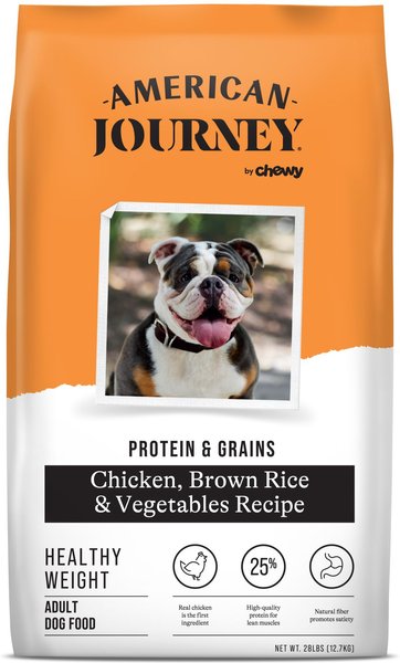 American Journey Protein & Grains Healthy Weight Chicken, Brown Rice & Vegetables Recipe Dry Dog Food, 28-lb bag slide 1 of 9
